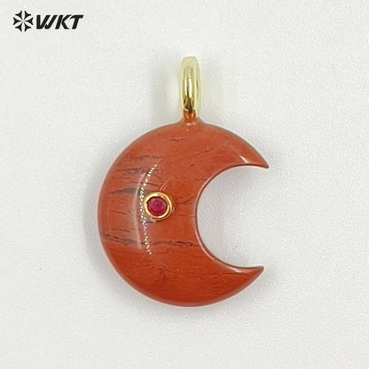 WT-P2098 Good Quality Zircon And Multiple Natural Gemstones Moon Shape Pendants As Female Handmade Earrings Accessories