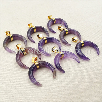 WT-P987 Wholesale Beautiful Amethyst Stone Pendant Fashion Crescent Moon Shape With Gold Plated Moon Stone Pendant