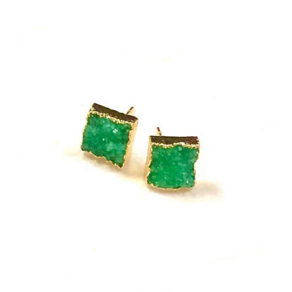 WT-E274 Wholesale Fashion Gold Plated Colorful Druzy Quartz Studs Earrings Natural Women 10mm square Stone Studs