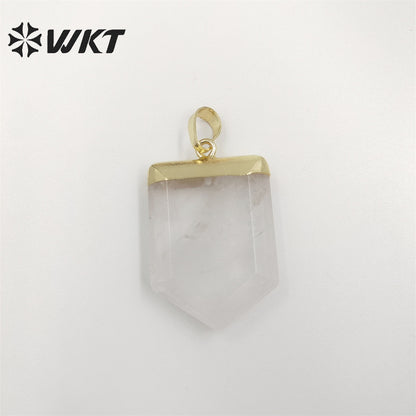 WT-P1829 Women Spirit Healing Crystal Stone Quartz Point Pendant Simple Faceted Spike Shape Crystal Pendant with Resist Tarnish