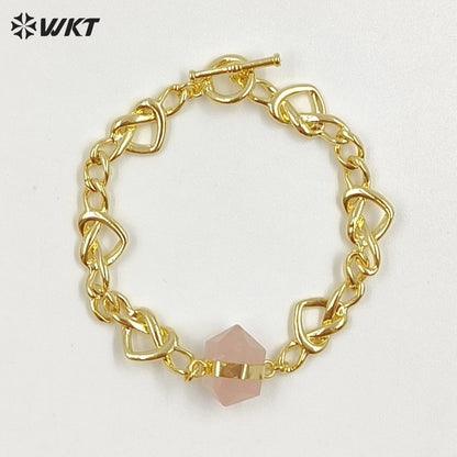 WT-B717 Exclusive Lovely Gold Plated Yellow Brass Heart Star Chain With Natural Gemstones Charms Bracelets As Friends Gift
