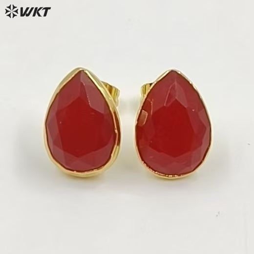WT-E800 Fashion Classical Gold Plated Various Natural Gemstones Waterdrop Shape Earrings As Lady Elegant Jewelry Decoration