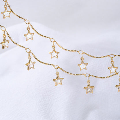 WT-RBC242 Beautiful Simple Elegant and Fresh Style New Design Heart and Star Shape Crystal Charms Brass Chain DIY for Necklace