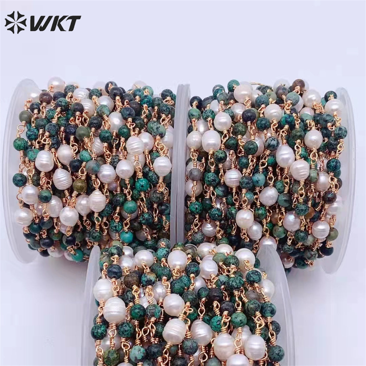 WT-RBC208 Wholesale Fashion Gold Electroplated Colorful Natural Tourmaline Beads Chain Handmade Stone Made Rosary Beads Chain