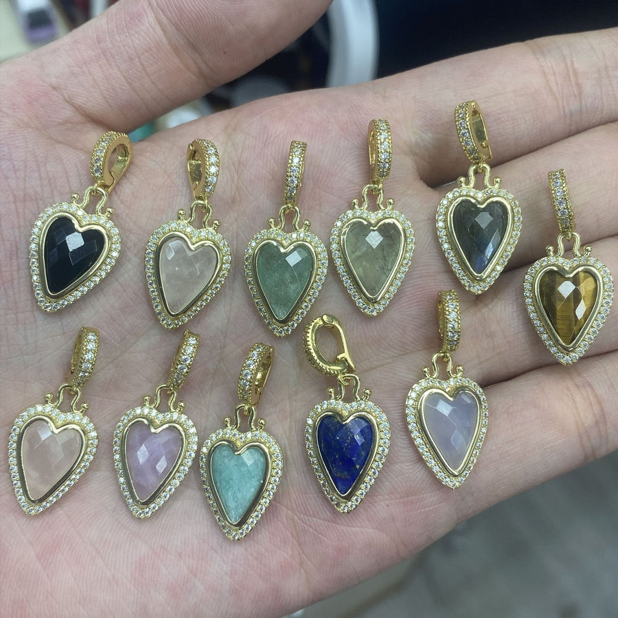 WT-MP335 Wonderful Romantic 18K Gold Plated Zircon And Natural Gemstone Heart Shape Little Pendants For Earrings Necklace Making