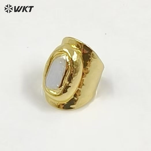 WT-R328 Classic Unique Each One Is Different Shell Jewelry in Gold Plated Adjustable Women's Fine Natural Freshwater Pearl Rings