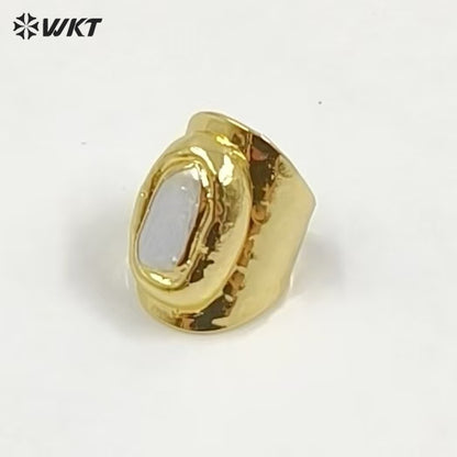 WT-R328 Classic Unique Each One Is Different Shell Jewelry in Gold Plated Adjustable Women's Fine Natural Freshwater Pearl Rings