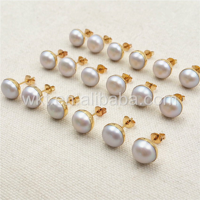 WT-E304 Fashion Pearl Studs Earrings for Women Jewelry Gift,10mm Round Freshwater Pearl Stud Earrings in High Quality Wholesale