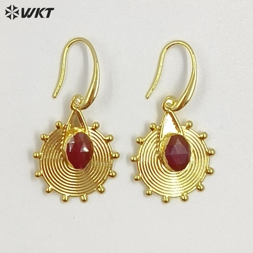 WT-E832 Amazing 18K Gold Plated Natural Gemstone Sun Shape Earrings For Women Popular Fashionable Decorative Accessories