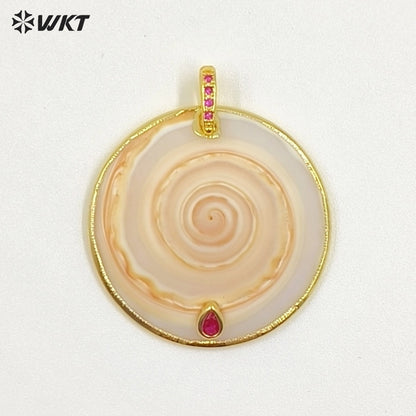 WT-JP486 Trendy Design 18K Gold Electroplated Natural Shell With Colorful Zircon Pendants For Women Popular Jewelry Making