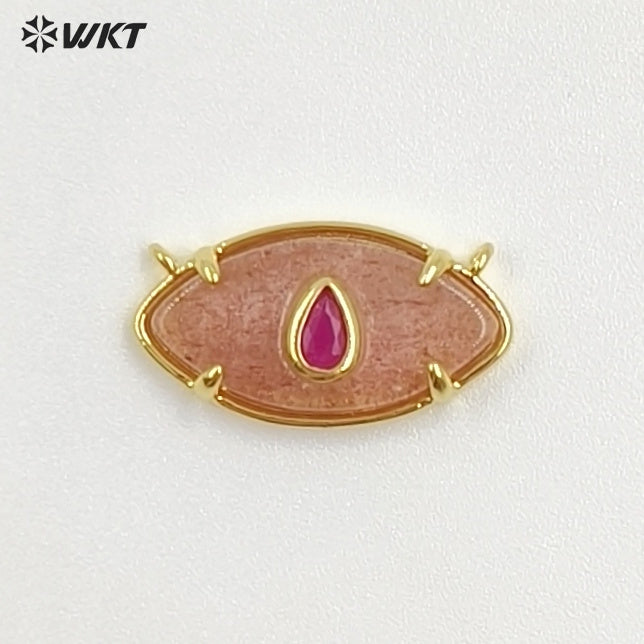 WT-P2120 Fresh Design Waterdrop Zircon And Natural Gemstones Eye Shape Gold Pendants With Double Hoops For Women Necklace DIY