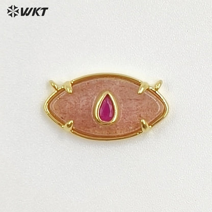 WT-P2120 Fresh Design Waterdrop Zircon And Natural Gemstones Eye Shape Gold Pendants With Double Hoops For Women Necklace DIY
