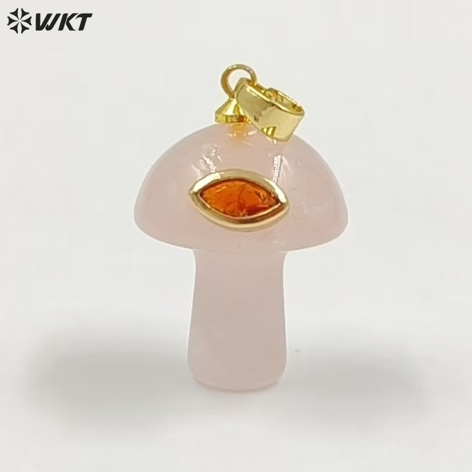 WT-P2063 Cute Boutique Natural Gemstones And Zircon Mushroom Shape Little Gold Pendants As Women Trendy Jewelry Findings