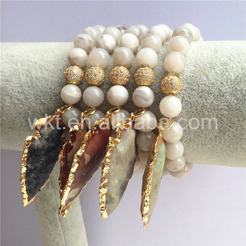WT-B257 Vintage Trendy Fashion Wholesale New Flexible Grey Agate Beads Bracelet, Fashion 8mm Round Beads