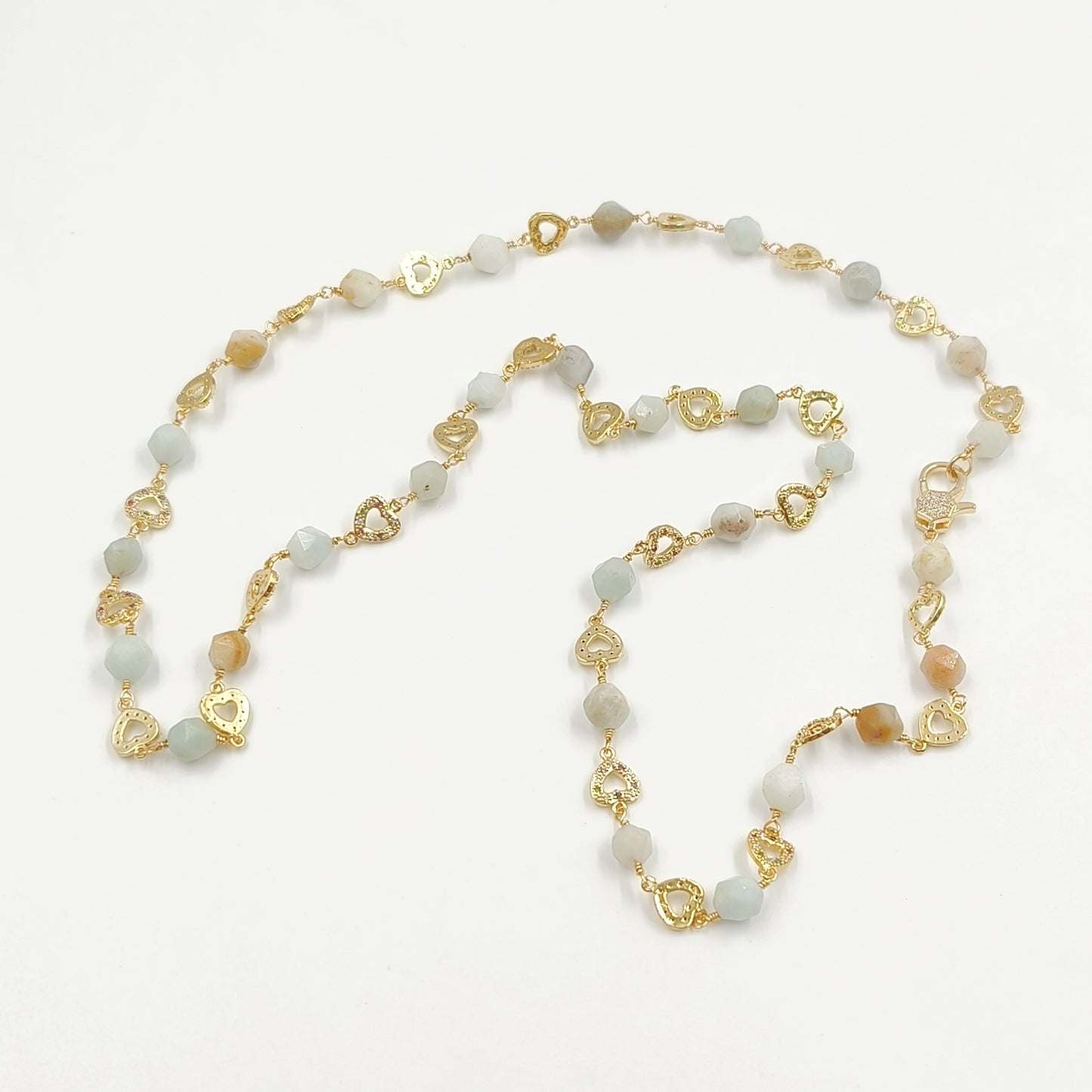 WT-N1435 Gorgeous Natural Colorful Beads Chain 90cm Long Handmade Wire Wrapped Rosary Beads Chain Necklace