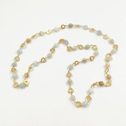 WT-N1435 Gorgeous Natural Colorful Beads Chain 90cm Long Handmade Wire Wrapped Rosary Beads Chain Necklace