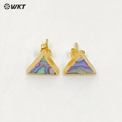 WT-E170 Wholesale Natural Abalone Shell Studs in 18k Real Gold Plated Resist Tarnished Lady Triangle Studs