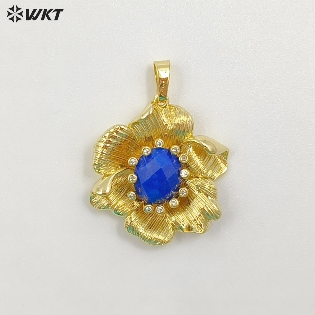 WT-P2049 Amazing Gold Plated Zircon And Multi Colors Natural Gemstones Flower Shape Pendants For Necklace Making Findings