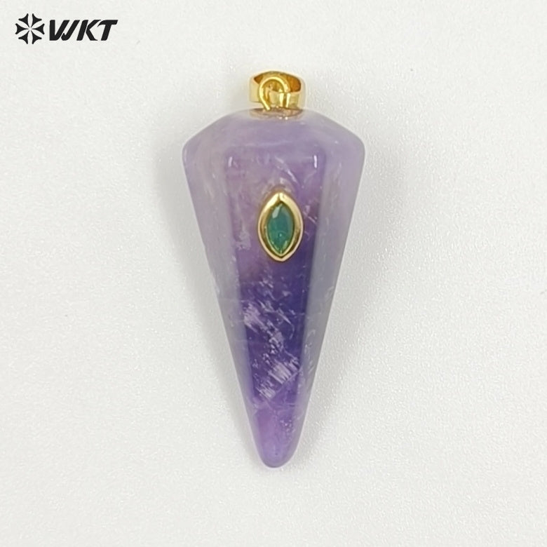 WT-P2093 Popular Sale Zircon And Natural Gemstones Geometric Faceted Shape Gold Pendants For Handmade Necklace Jewelry DIY