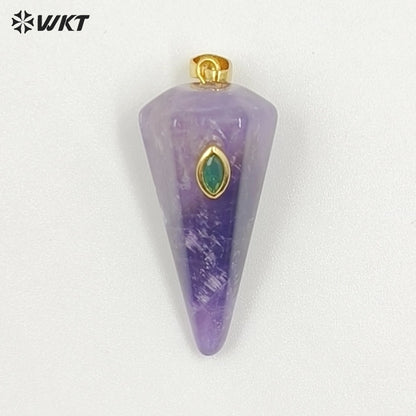 WT-P2093 Popular Sale Zircon And Natural Gemstones Geometric Faceted Shape Gold Pendants For Handmade Necklace Jewelry DIY