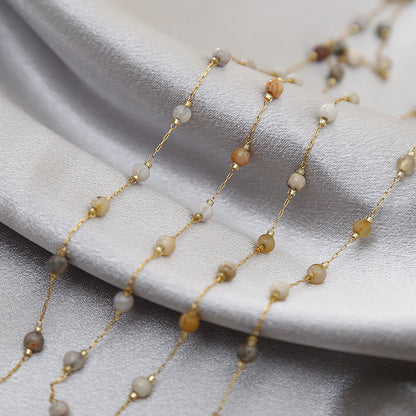 WT-STS022 Vintage Trendy Handmade Natural Mexico Agate Stone Stainless Steel Beads Chain For Women Luxury Jewelry Making