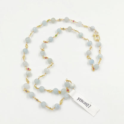 WT-N1432 16+2inch Extend Chain Rosary Gemstone Beads Charm 18k Yellow Gold Beads Necklace Gemstone Statement Necklace