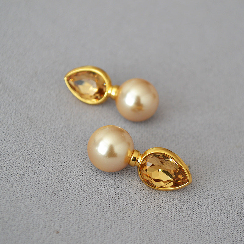 WT-MPE111 Droplet Gemstone Inlaid With Pearls 925 Silver Needles for Personalized Temperament Earrings