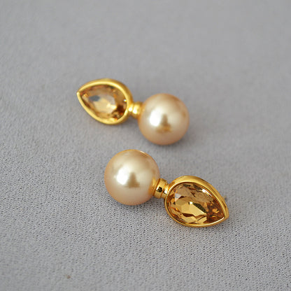WT-MPE111 Droplet Gemstone Inlaid With Pearls 925 Silver Needles for Personalized Temperament Earrings