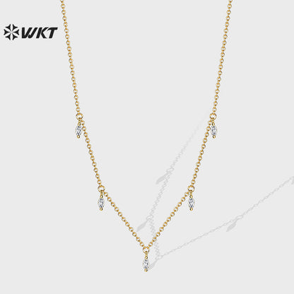 WT-MN1001 New Arrival Gold Electroplated Women Necklace With Cubic Zircon Fashion Style Clavicle Chain Wholesale for Gift