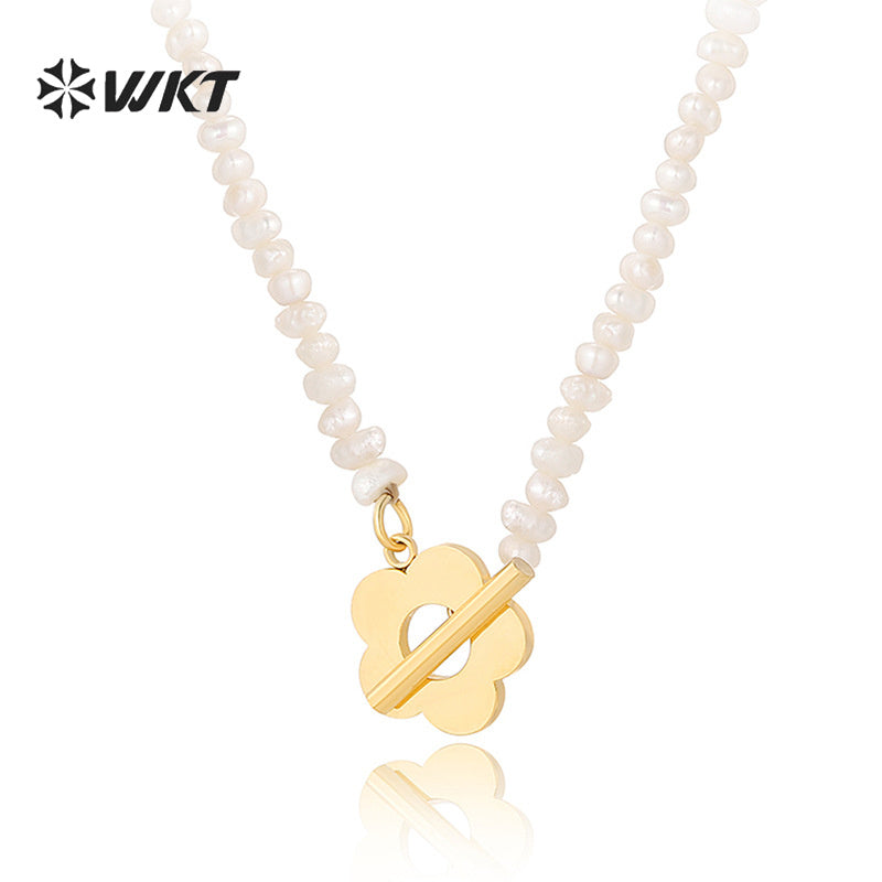 WT-MPB050 Vintage Simple Pearl Bracelet Stainless Steel Flower Connection Pearl Bracelet Women's Jewelry Pearl Bracelet