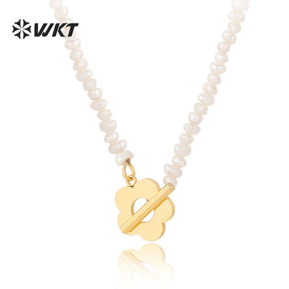 WT-MPB050 Vintage Simple Pearl Bracelet Stainless Steel Flower Connection Pearl Bracelet Women's Jewelry Pearl Bracelet