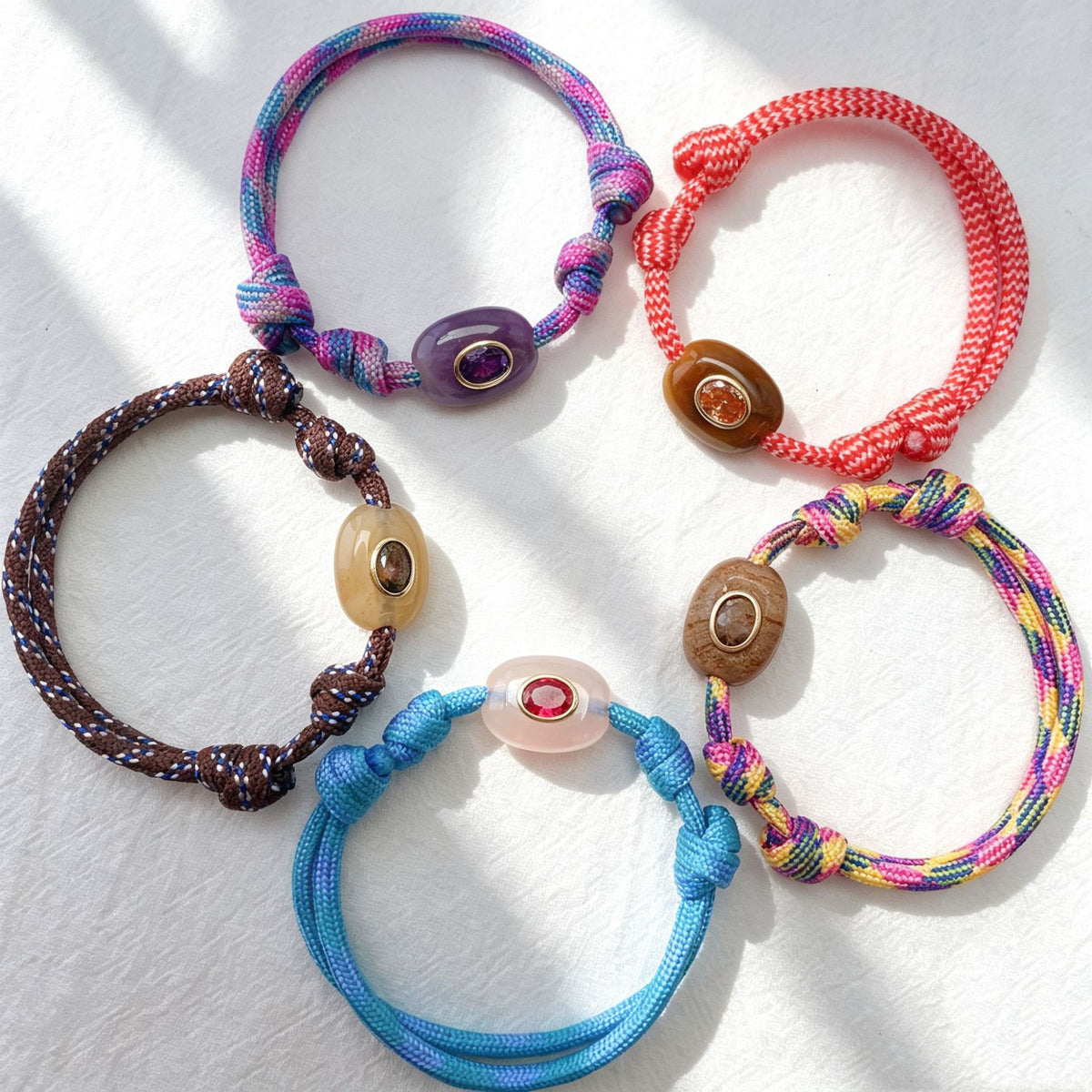 WT-MB131 Popular Ethnic Style Cord With Natural Gemstone And Zircon Pendant Handmade Bracelets For Women Men Wearing Accessory