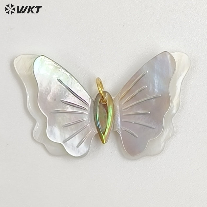 WT-JP458 Popular Exquisite Gold Plated Colorful Natural Shell Butterfly Shape Pendants For Women Charm Necklace DIY Design