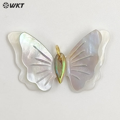 WT-JP458 Popular Exquisite Gold Plated Colorful Natural Shell Butterfly Shape Pendants For Women Charm Necklace DIY Design