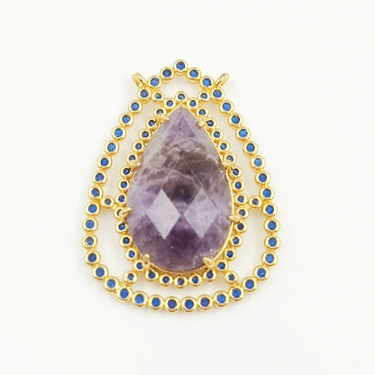 WT-MP258 Newest Charming Cubic Zircon Stone Connectors for Bracelet Design Women Gold Bezel Double Loops Round Pendant