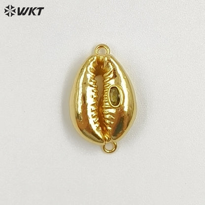 WT-P2131 Popular Fashion Gold Plated Cowrie Shell And Zircon Pendant With Double Hoops As Lady Bracelet Jewelry Accessory