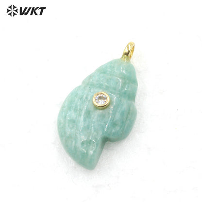 WT-P2122 Popular Lovely Style Natural Gemstones And Zircon Conch Shape Pendants For Handmade Earrings DIY Accessories