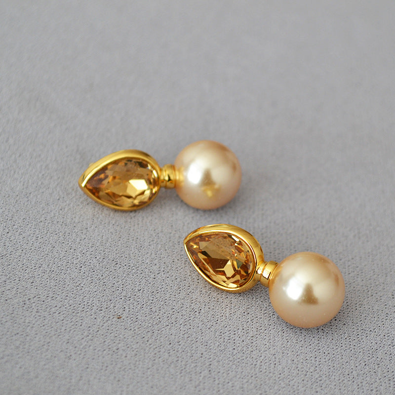 WT-MPE111 Droplet Gemstone Inlaid With Pearls 925 Silver Needles for Personalized Temperament Earrings
