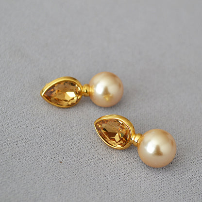 WT-MPE111 Droplet Gemstone Inlaid With Pearls 925 Silver Needles for Personalized Temperament Earrings