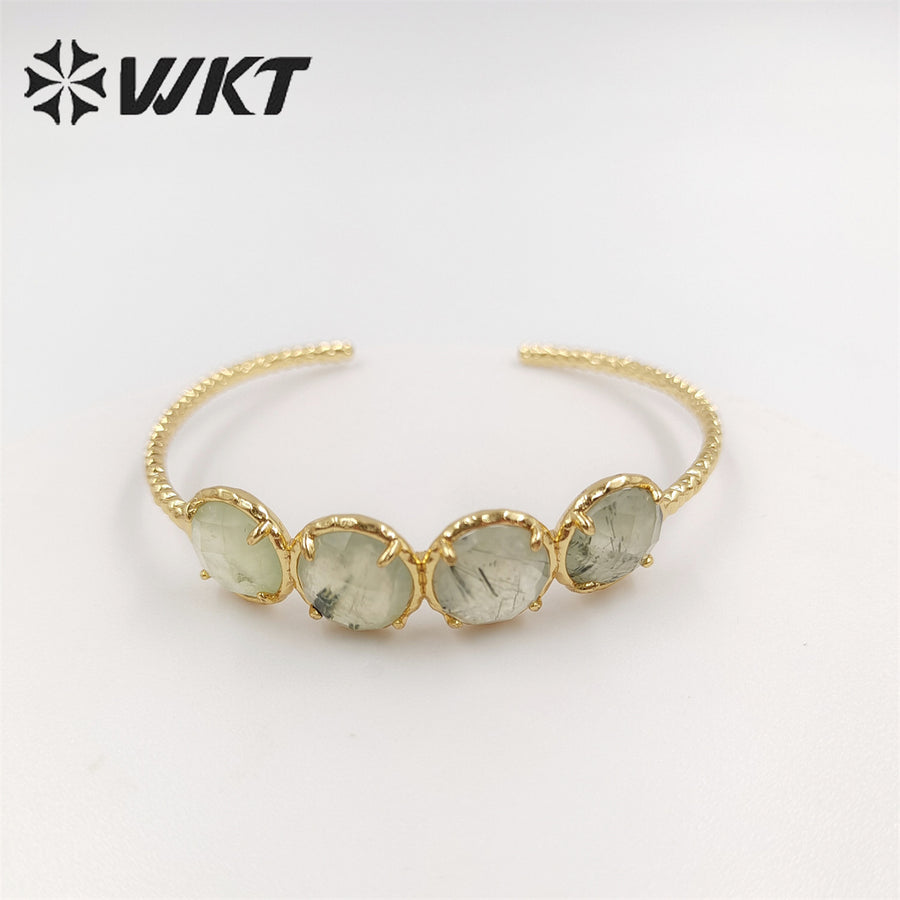 WT-B612 WKT New Gorgeous Prong Setting Round Precious Stone Bangle in Open Size 18k Real Gold Plated Resist Tarnishable Bangle