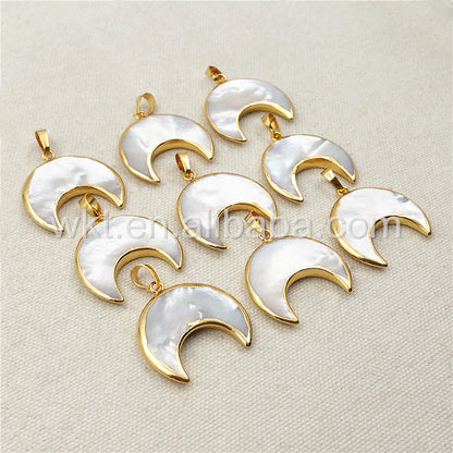 WT-P1028 Exclusive Mother of Pearl Jewelry Pendant Natural Pearl Jewelry Crescent Shape 18k Real Gold Plated White Shell Moon