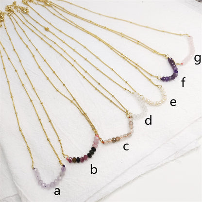 BFN018 Fashion 16 Inch Long White Crystal Tourmaline Pearl Amethysts Healing Crystal Rose Quartz Beads Necklace Chain Necklace