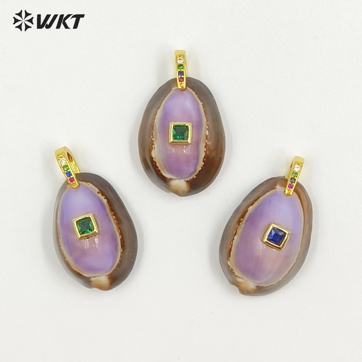 WT-JP494 Wonderful Snow Mountain Cowrie Setting In Square Zircon Pendant As Popular Necklace Jewelry Decorative Accessory