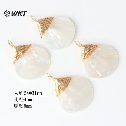 WT-JP443 Newest Sales Handmade Winding Wire Triangle Fan Shape White Shell Charm Pendants For Earrings Jewelry Accessories
