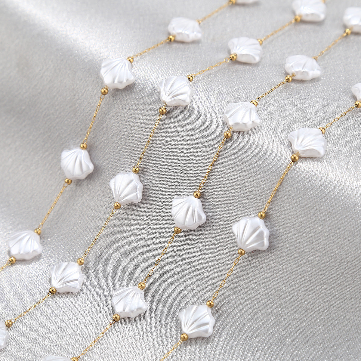 WT-STS020 Newest Fashion Artificial Pearl Flower Cross And Shell Moon Shape Stainless Steel Chain For Lady Bracelet Making
