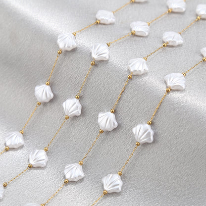 WT-STS020 Newest Fashion Artificial Pearl Flower Cross And Shell Moon Shape Stainless Steel Chain For Lady Bracelet Making