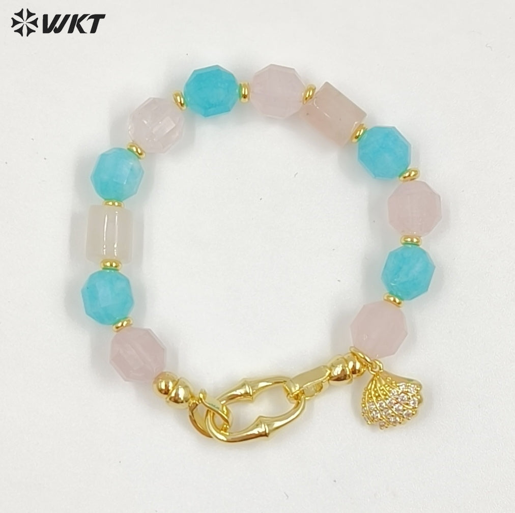 WT-B711 Trendy Gold Plated Natural Gemstones Beads With Little Fish Shell Charms Women Bracelets For Daily Decorative Jewelry
