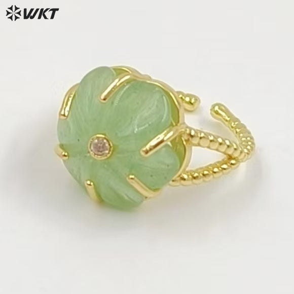 WT-R584 Wonderful Gold Plated Zircon And Natural Gemstones Lovely Flower Shape Adjustable Rings For Women Party Wearing Jewelry