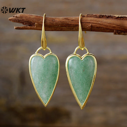 WT-E784 Lovely Design Gold Plated Earrings With Natural Rose Quartz Stone Heart Shape Fashion Ladies Jewelry Wholesale