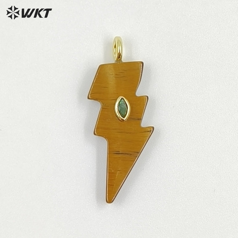 WT-P2100 Factory Wholesale Various Natural Gemstone With Zircon Lightning Shape Pendants For Friend Gifts Making Findings